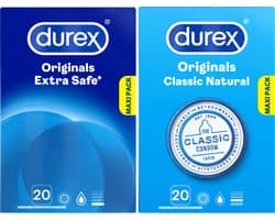 Durex - 40 Condooms voor Comfort en Vertrouwen - Classic Natural 20st - Extra Safe 20st - Voordeelverpakking