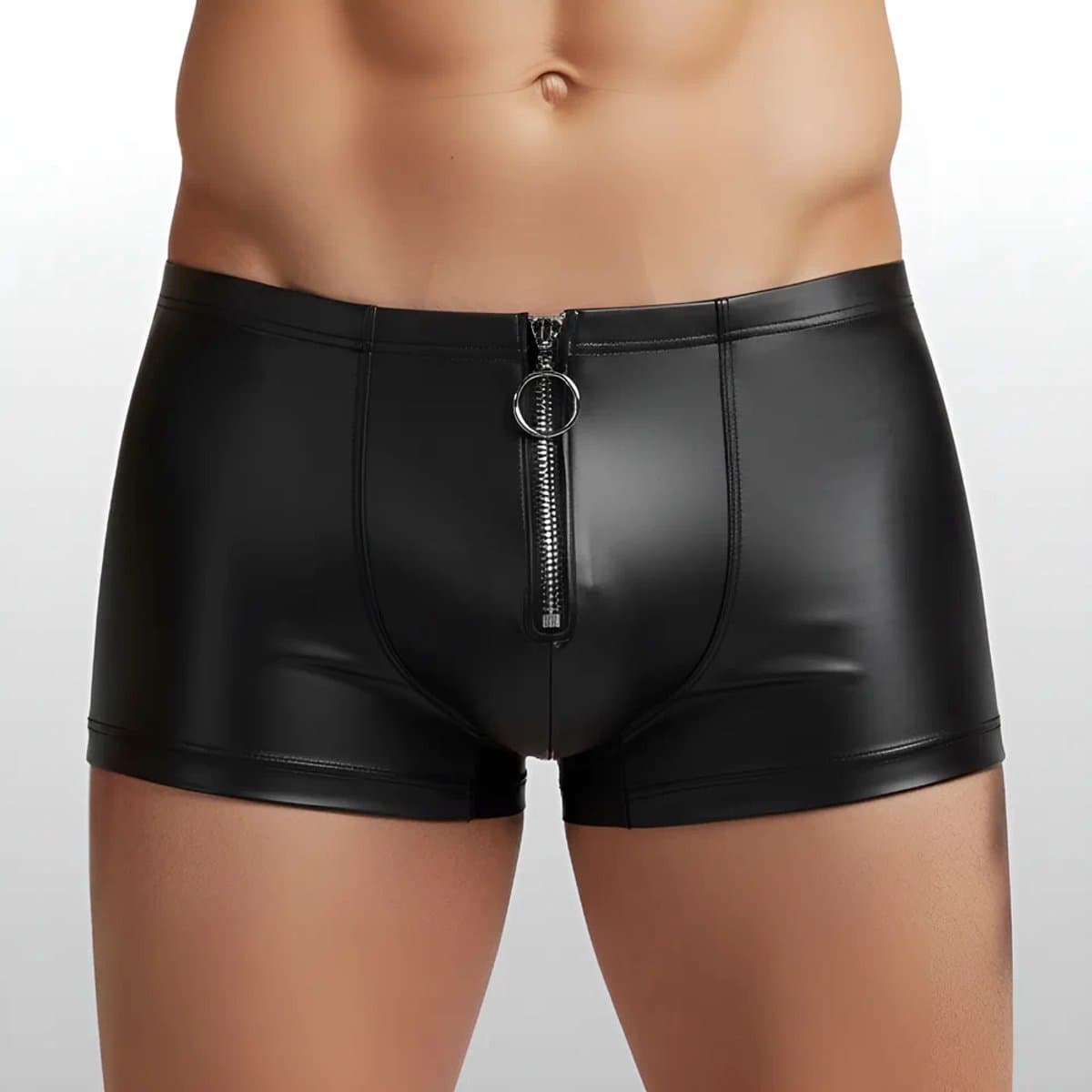 Heren BDSM Boxershort met Ritssluiting Zwart - PU Leder - Sexy Herenondergoed - Maat M | LS313 — afbeelding 1
