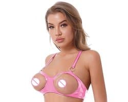 Beha Open Borsten - Latex Wetlook - Roze - Tepels