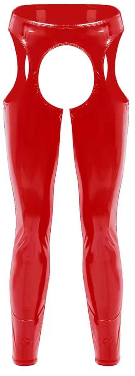 Open Kruis en Billen Heren Broek - Lingerie - Rood PU Leer - Latex Look — afbeelding 1