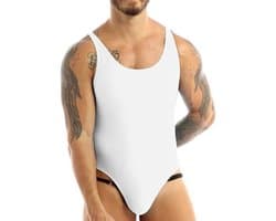 Eendelig ondergoed voor heren, mouwloos sportbody, gymnastiek bodysuit, stretch tanktop, M-XL