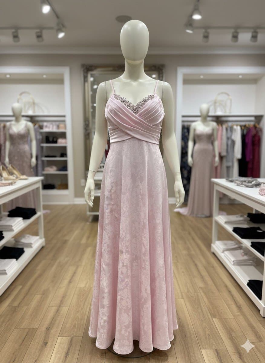Lange Satijnen Avondjurk Dames – Elegante Gala Jurk met Kant & Verstelbare Bandjes – Luxe Feestjurk - Pink — afbeelding 1
