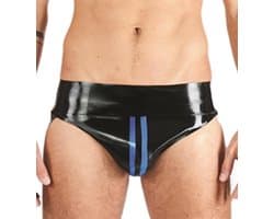 Mister B rubber jockstrap zwart met blauwe bies - medium