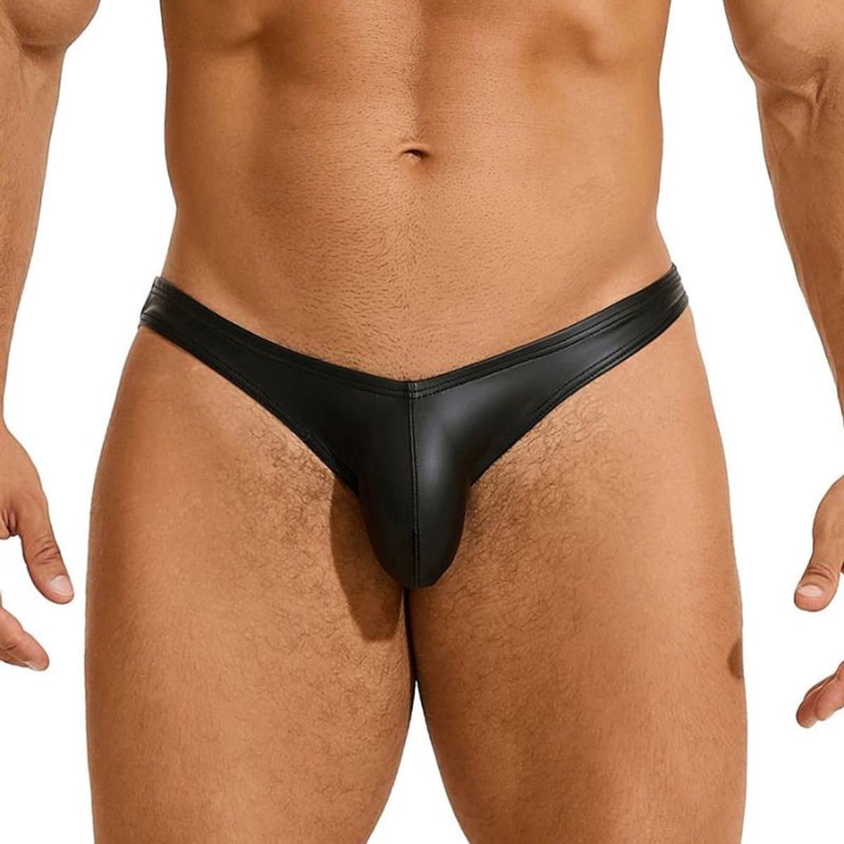 Erotische Heren Slip Zwart – Leatherlook Clubwear Ondergoed voor Mannen – SM Fetish String – cadeau voor hem — afbeelding 1