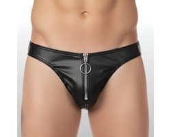 Heren Slip Wetlook met Rits Voorzijde - BDSM - PU Leder - Sexy Herenlingerie - Maat M | LS241