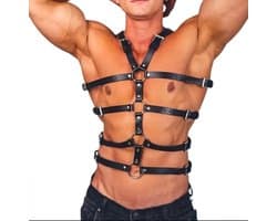 Heren Lingerie Harnas - Leather Look - Verstelbaar - One Size Bondageharnas - Herenlingerie - Leer Uitstraling - Sexy voor Mannen - Bondage