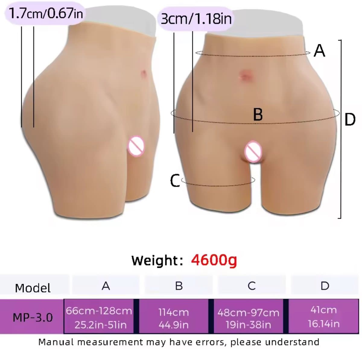 Siliconen vagina, siliconen billen- siliconen heupen- Vagina-broek-cosplay- travestie- crossdresser-bodysuit-big butt- 4600 gram — afbeelding 1