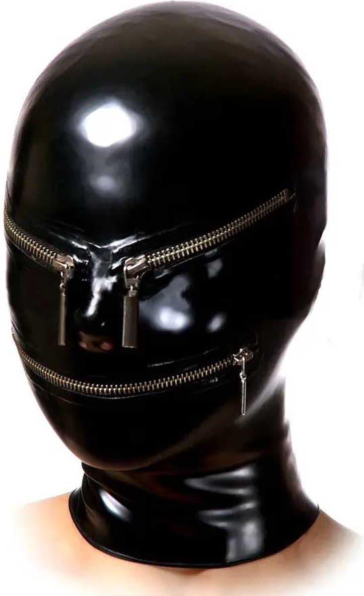 Latex seks masker - BDSM - 100 % Latex - 0,45MM Dik - Rits ogen en mond - L/XL — afbeelding 1