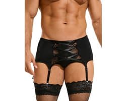 Zeloria Heren Jarretel Boxer Kant – Erotische Lingerie met Bandjes – Zwart – L – Exclusief Kousen