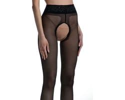 Panty Open Kruis - 30 Denier - Zwart - Maat: XXL - Model: Lace - Merk: Amour