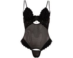 Zwarte String body met afneembare cups en kruis