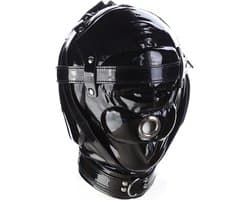 Banoch - Foraminis Hood Shiny Black - Zwart bondage glans masker van PU Leer | BDSM