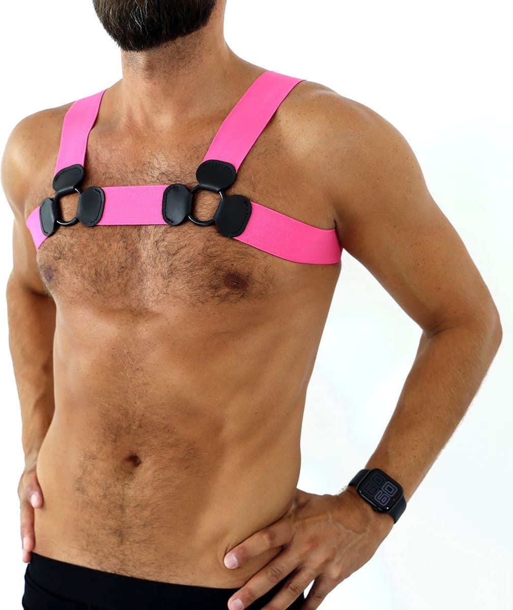 Kiotos - Elastisch Borstharnas - Tuigje - Riemenbody - Roze - Maat S/M — afbeelding 1