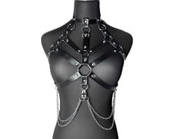 Leather Look Harnas met Ketting - Dames Lingerie - BDSM - Verstelbaar - Topje - Festival - Seks