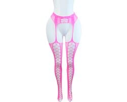BamBella ® - Panty -Onesize - open kruis hoge kousen broek Dames - Onesize - sexy Erotische lingerie van kant roze