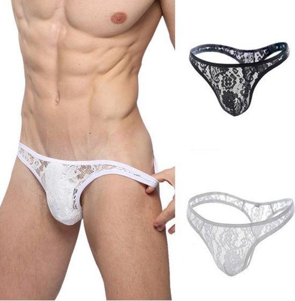 Kanten string voor heren - Wit - Sexy ondergoed mannen maat XL-XXL — afbeelding 1