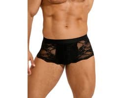 Zeloria Heren Kant Boxer – Transparante Erotische Lace Boxershort – Zwart – L – Stretch & Comfort