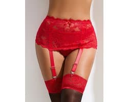 Zeloria Erotische Lingerie Jarretelgordel met Bijpassende Slip – Luxe Kant – Rood – XL/XXL