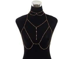 Daity 1 stuk Sexy Vrouwenketting - Meerlaagse Goud - Buikketting - Tailleketting - Kruis bikini bh-ketting - Summer Beach Strassteen Liederlijke Sieraden (Goud)