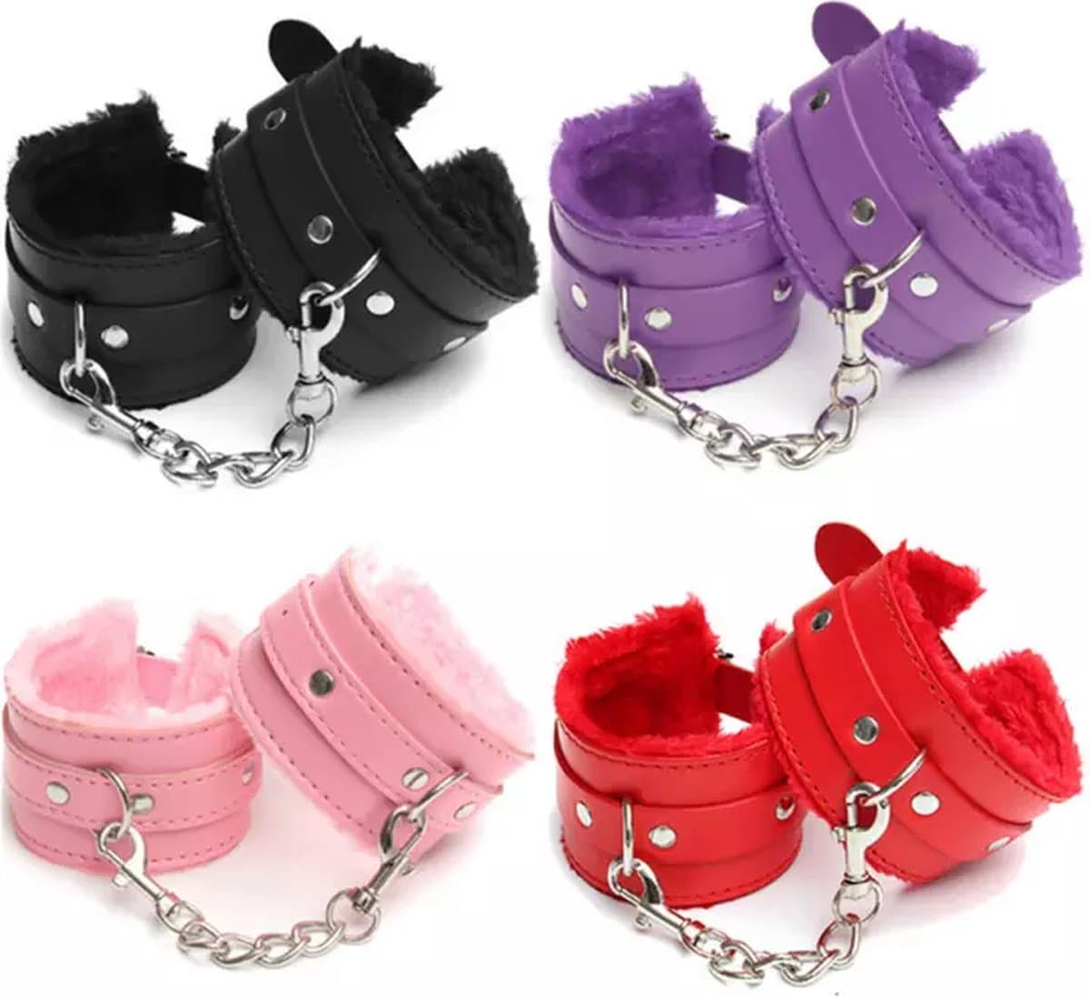 PU Leren Handboeien I Sm Pluche Handboeien I BDSM I Bondage I Met Ketting I Roze — afbeelding 1