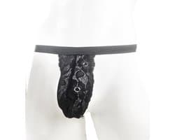 BamBella® Slip kant voor mannen - XS - ring doorzichtig Erotische Sexy Lingerie Heren - Zwart mannen ondergoed slip