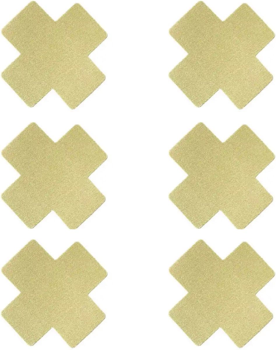 3 pairs of nipple covers - 3 Paar Tepelstickers - Boob stickers - Nipple stickers cross - Tepelplakkers - Goud/Beige -Sexy - Skin coloured - Erotisch feest - Festival - Gay Pride — afbeelding 1