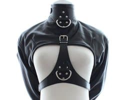 Banoch - Open Breast Straight Jacket Black - pu Leer dwangbuis bondage - Zwart