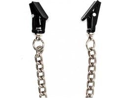 Rimba Bondage Play - Tepelklemmen Met Tandjes en Ketting - Zwart Plastic