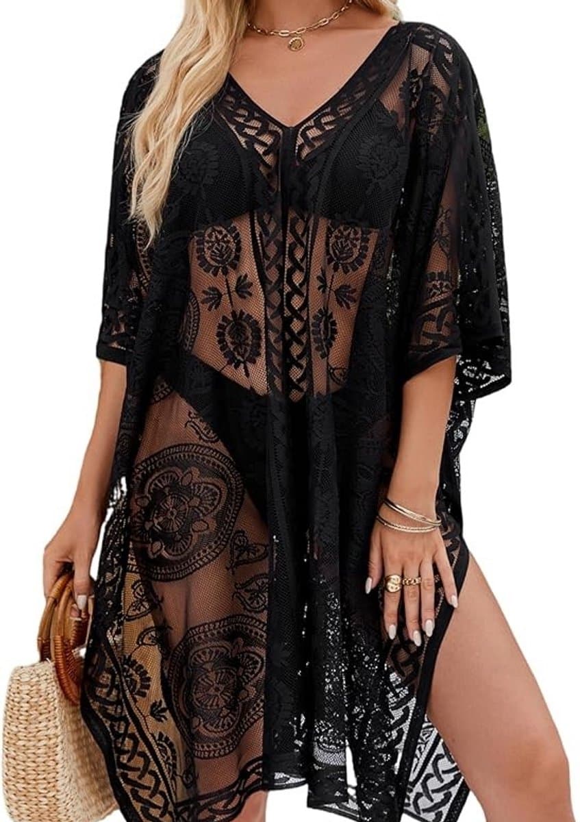 Sexy Elegante Kant Kimono Strand Cover-up voor Dames, Badpak Cover-up, Zwemkleding Omslagdoek voor Vakantie, — afbeelding 1