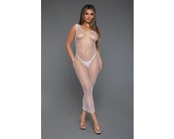 Be Wicked – Unleash Me Maxi Dress Wit – Sexy Fishnet Bodycon Jurk - Hoogwaardige Kwaliteit - Diepe U-rug - Lingerie Erotisch - Verleidelijke Lingerie - Witte Visnet Lingerie - Plus Size