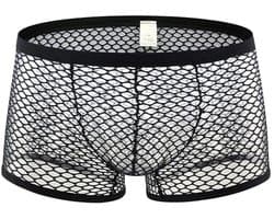 Zwarte Visnet Boxershort Heren – Sexy Transparant Herenondergoed – Maat L/XL