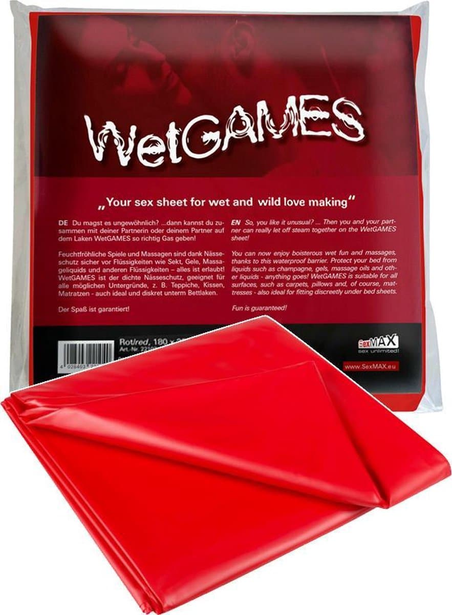 WetGAMES Sex Erotiek Lak Laken 180 x 220 cm - ROOD Volledig waterproof — afbeelding 1