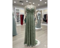 Lange Satijnen Avondjurk Dames – Elegante Gala Jurk met Kant & Verstelbare Bandjes – Luxe Feestjurk - Baby Green