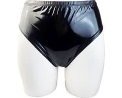 BamBella® Erotische slip- Maat L/XL - Wetlook korte broek Dames - Zwart Datex mix latex en stof ondergoed Sexy BDSM kleding