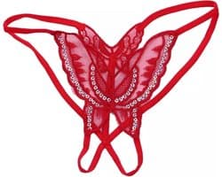 New Age Devi - "Rode, Sexy Slip met Open Kruis - Vlinder String - Erotische Lingerie - Sexy String - Pikant Slipje"