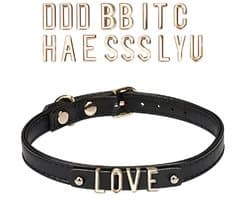 Liebe Seele - Lederen DIY Collar Met Verwisselbare Gouden Letters - Zwart