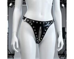 Sexy PU-Lederen Kuisheidsgordel G-String met Studs en Ketting - Verstelbare BDSM Lingerie Vrouwen - One Size SM Harnas