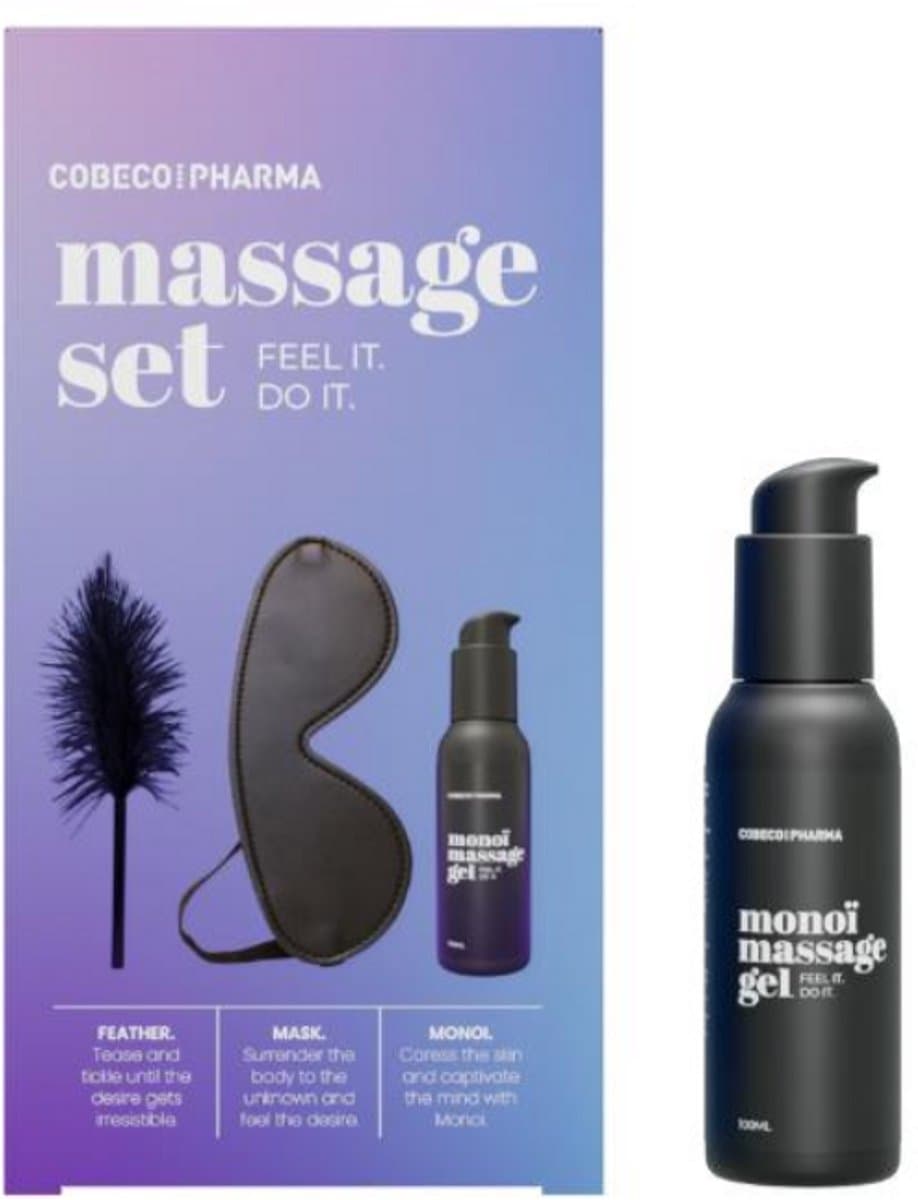 Cobeco Pharma Massage Set – Monoi | 3-delig | Inclusief Massagegel (100 ml), Pluim en Blinddoek | Sensuele Massage Kit — afbeelding 1