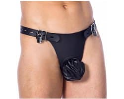 Rimba Bondage Play - Kuisheid Slip Voor Mannen Met Twee hangsloten - Leer - Verstelbaar - Zwart