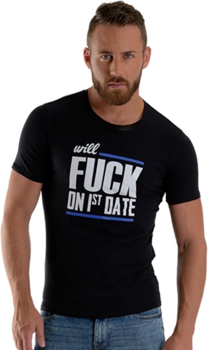 Mister B - Erotisch Shirt - Fuck on 1st Date - Zwart - Maat M — afbeelding 1