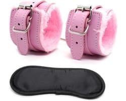 Finnacle - Erotische Lederen SM Bondage Sex Oogmasker Met Handboeien Blinddoek BDSM Party Vrouwen Masquerade Oog Maskers Speeltjes Voor Volwassenen Roze