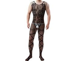 LekkerStout Heren Body - Open Kruis - Zwart - Sexy Herenlingerie | S-L | ( LS198 )