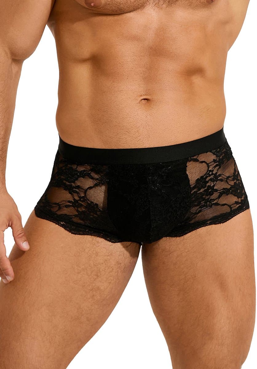 Zeloria Heren Kant Boxer – Transparante Erotische Lace Boxershort – Zwart – S – Stretch & Comfort — afbeelding 1
