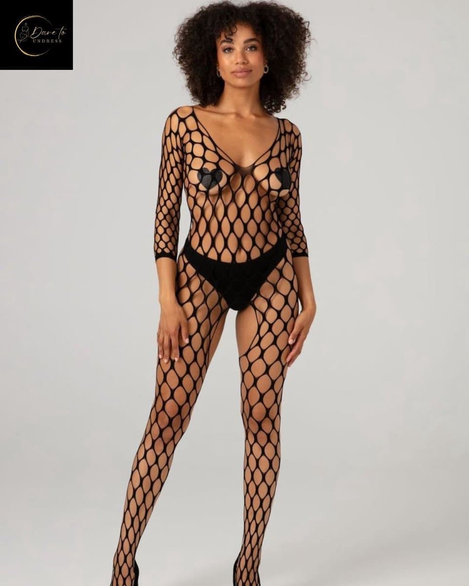 Sexy Erotische Body – Netstof – Gaas – Open Kruis Catsuit – Sexy Bodystocking – Erotische Lingerie voor Vrouwen – Stretch – Sexy Lingerie – Lingerie Erotisch – Kinky – Clubwear – One Size – Dare to Undress — afbeelding 1