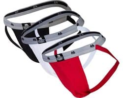 MM Sports The Original Swimmer/Jogger Jockstrap 1 inch Multipack 1x Black + 1x White + 1x Red - MAAT L - Heren Ondergoed - Jockstrap voor Man - Mannen Jock