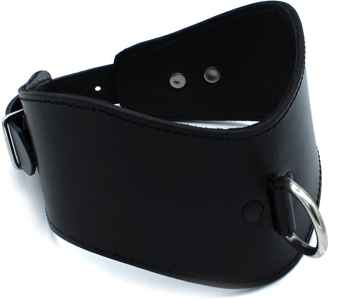 Kiotos - Gecontourde Zwarte Lederen Posture Collar met D-Ring — afbeelding 1