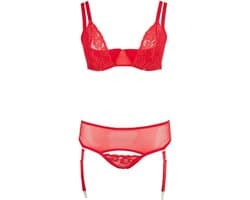 Cottelli Collection 3 Delige Bh-Set Met Kwart Cups - Rood