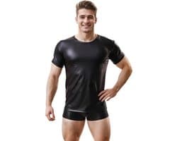 Glanzend wetlook shirt heren – maat M – strakke fetish clubwear kleding – korte mouw t-shirt voor mannen