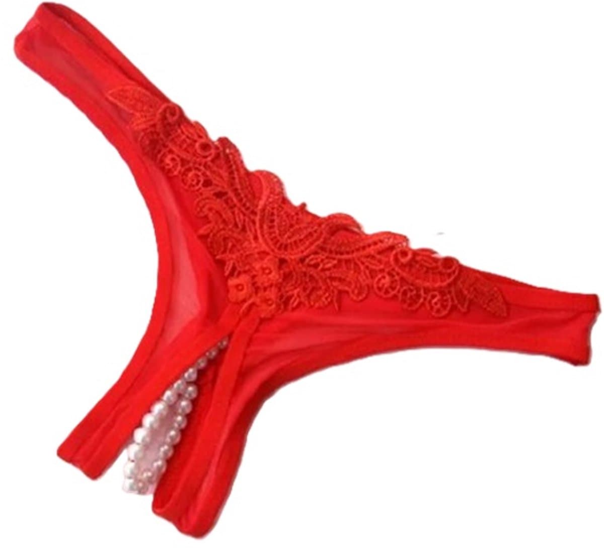 Erotische Slip met Parelketting – Sexy String met Open Kruis | One Size (S/M/L) | Verleidelijke Lingerie | Spandex & Katoen I Rood — afbeelding 1