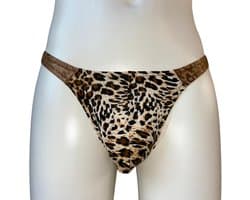 LekkerStout Heren Luipaard String - Kant - Bruin - Sexy Herenlingerie | XL | ( LS261 )
